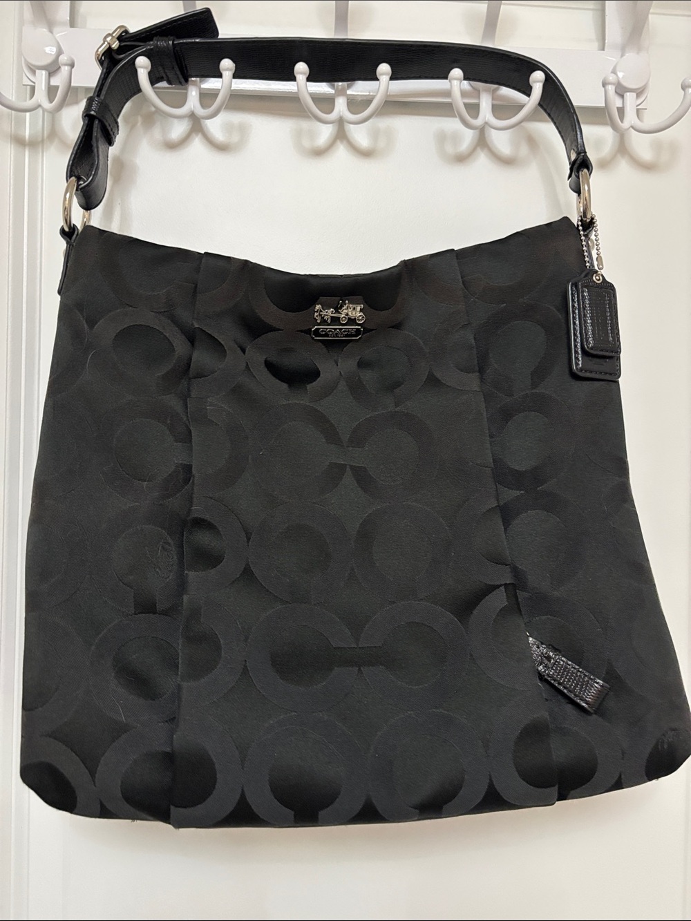 Coach Black Signature Jacquard Hobo Shoulder Bag